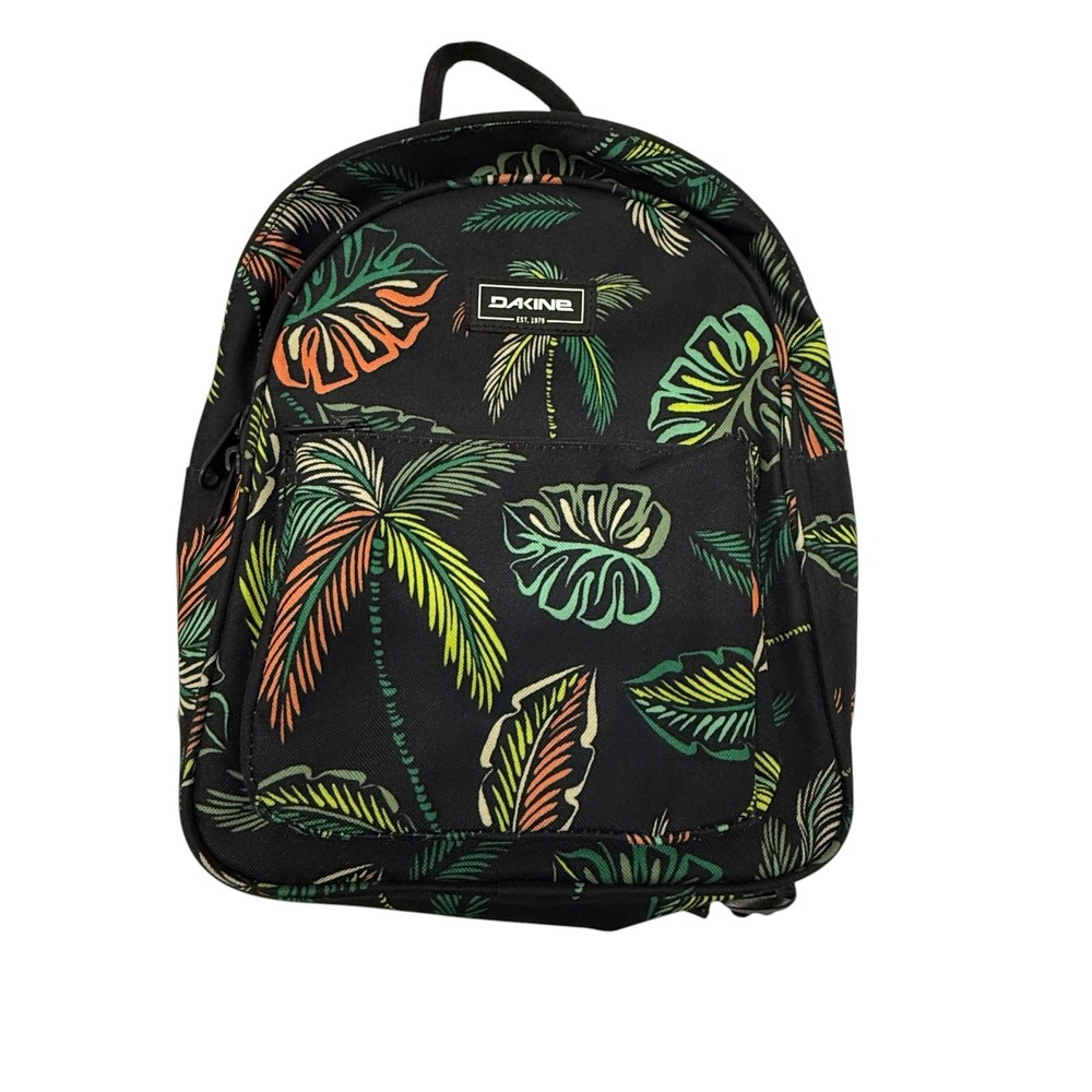 Dakine Mini Backpack Tropical Palm Leaf Print Black Canvas Small Daypack Bag